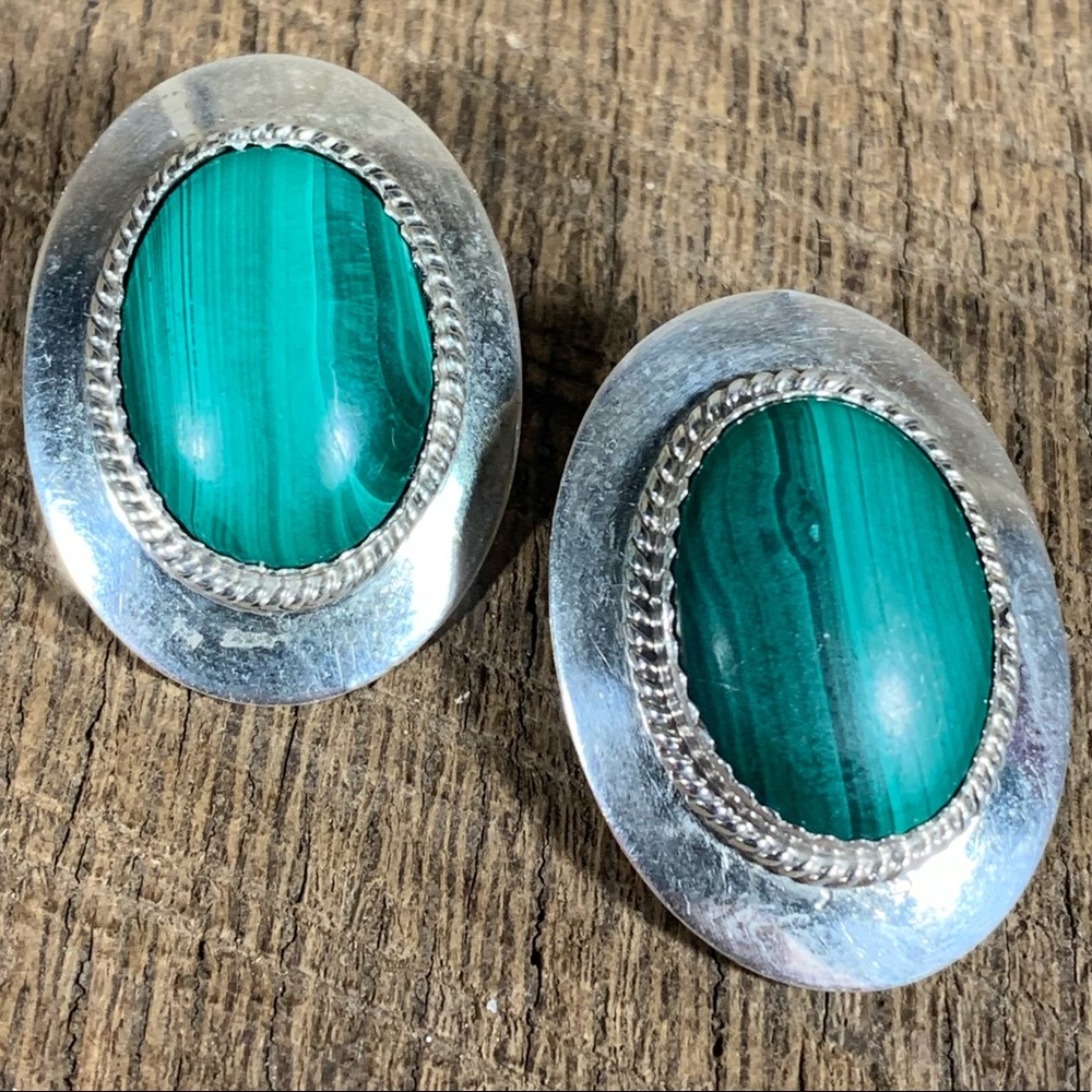 Robert Becenti Navajo Sterling Malachite Earrings